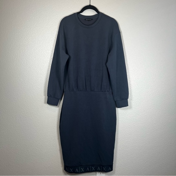 Armani Exchange Logi Sweatshirt Midi Dress Slate Blue Md - Picture 2 of 9